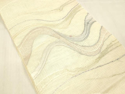 平和屋着物＊夏物 八寸名古屋帯 流水文 銀糸 正絹 逸品 DABB3496cm