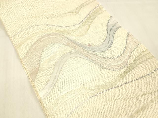 平和屋着物＊夏物 八寸名古屋帯 流水文 銀糸 正絹 逸品 DABB3496cm