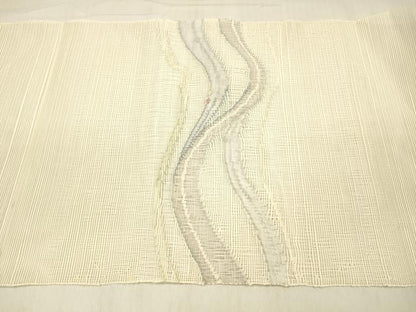 平和屋着物＊夏物 八寸名古屋帯 流水文 銀糸 正絹 逸品 DABB3496cm
