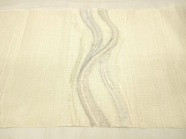 平和屋着物＊夏物 八寸名古屋帯 流水文 銀糸 正絹 逸品 DABB3496cm