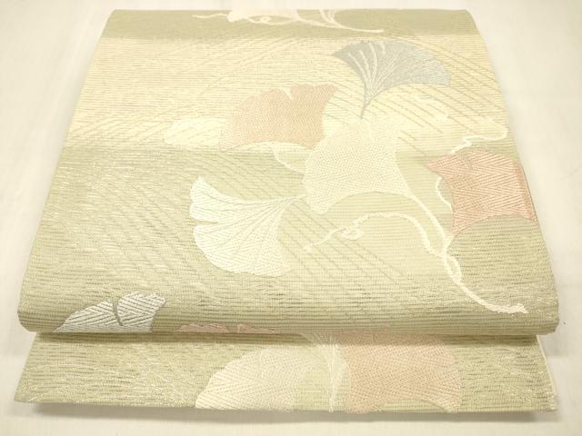 平和屋着物＊夏物 六通柄袋帯 唐織 流水銀杏文 銀糸 正絹 逸品 DABB3499cm