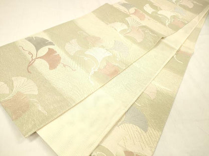 平和屋着物＊夏物 六通柄袋帯 唐織 流水銀杏文 銀糸 正絹 逸品 DABB3499cm