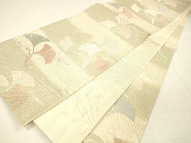 平和屋着物＊夏物 六通柄袋帯 唐織 流水銀杏文 銀糸 正絹 逸品 DABB3499cm
