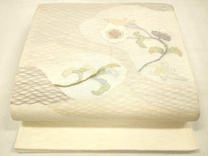 平和屋着物＊夏物 太鼓柄袋帯 枝花文 金銀糸 正絹 逸品 DABB3502cm