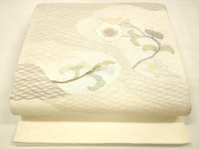 平和屋着物＊夏物 太鼓柄袋帯 枝花文 金銀糸 正絹 逸品 DABB3502cm