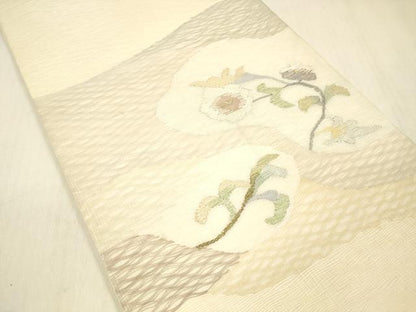平和屋着物＊夏物 太鼓柄袋帯 枝花文 金銀糸 正絹 逸品 DABB3502cm