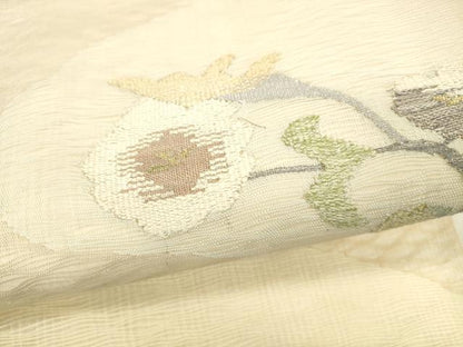 平和屋着物＊夏物 太鼓柄袋帯 枝花文 金銀糸 正絹 逸品 DABB3502cm