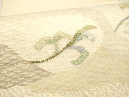 平和屋着物＊夏物 太鼓柄袋帯 枝花文 金銀糸 正絹 逸品 DABB3502cm