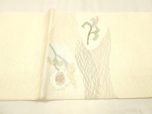 平和屋着物＊夏物 太鼓柄袋帯 枝花文 金銀糸 正絹 逸品 DABB3502cm