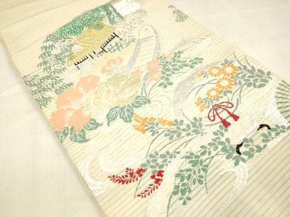 平和屋着物＊夏物 アンティーク 大正ロマン 丸帯 風景文 金銀糸 正絹 逸品 DABB3504cm