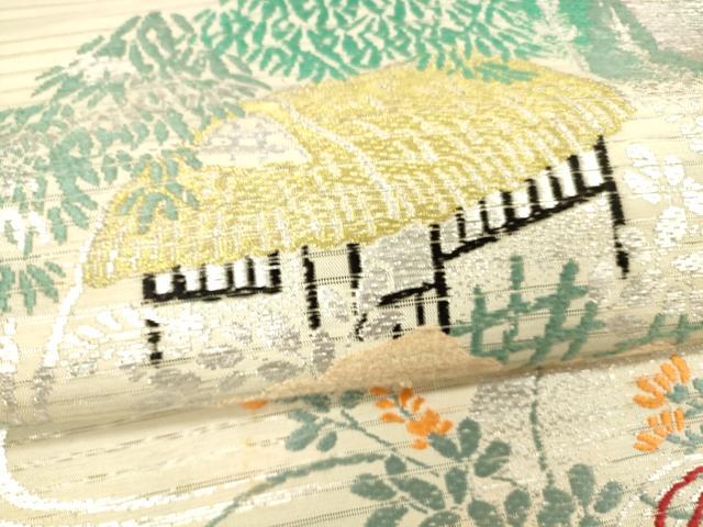 平和屋着物＊夏物 アンティーク 大正ロマン 丸帯 風景文 金銀糸 正絹 逸品 DABB3504cm