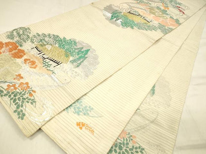 平和屋着物＊夏物 アンティーク 大正ロマン 丸帯 風景文 金銀糸 正絹 逸品 DABB3504cm