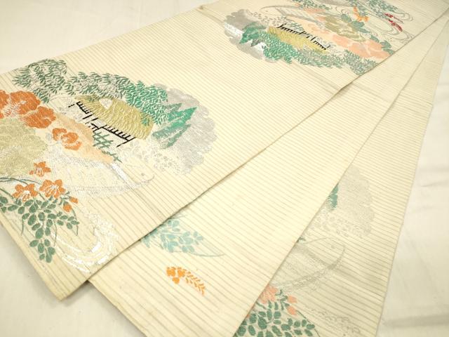 平和屋着物＊夏物 アンティーク 大正ロマン 丸帯 風景文 金銀糸 正絹 逸品 DABB3504cm
