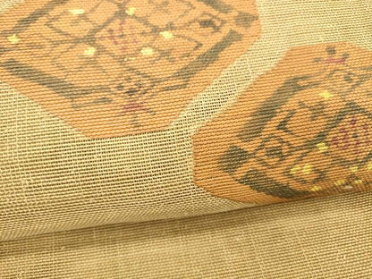 平和屋着物＊夏物 八寸名古屋帯 抽象文様 金彩 正絹 逸品 DABB3505cm