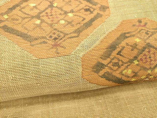 平和屋着物＊夏物 八寸名古屋帯 抽象文様 金彩 正絹 逸品 DABB3505cm