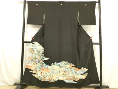 平和屋着物■豪華黒留袖　作家物　人物風景文　金彩　正絹　逸品　DABB3516cm