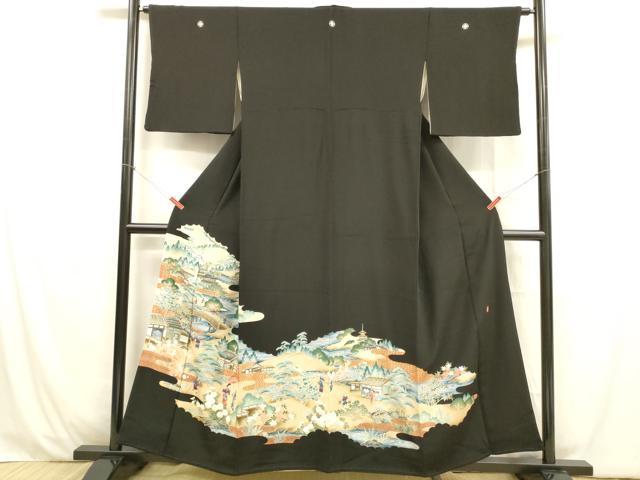 平和屋着物■豪華黒留袖　作家物　人物風景文　金彩　正絹　逸品　DABB3516cm