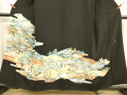 平和屋着物■豪華黒留袖　作家物　人物風景文　金彩　正絹　逸品　DABB3516cm