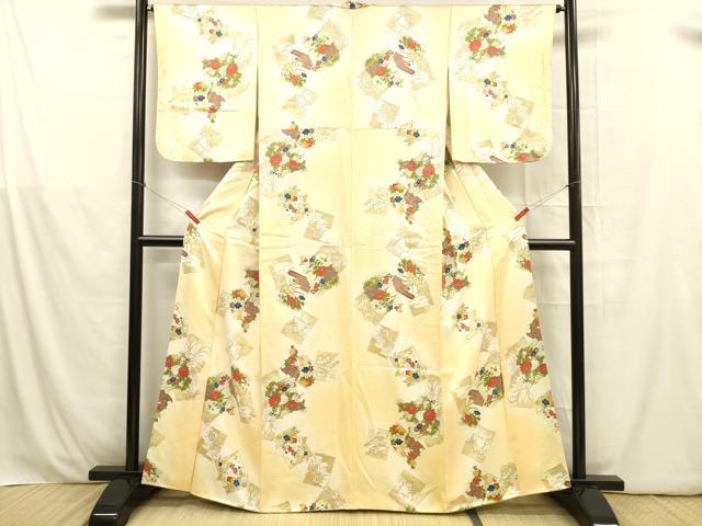 平和屋着物■上質な小紋 手描き 色紙草花文 暈し染め 正絹 逸品 DABB3534cm
