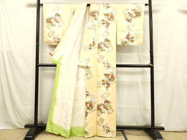 平和屋着物■上質な小紋 手描き 色紙草花文 暈し染め 正絹 逸品 DABB3534cm