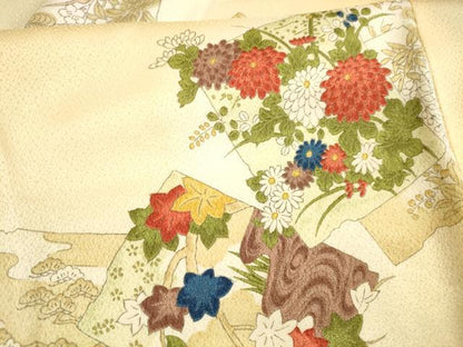 平和屋着物■上質な小紋 手描き 色紙草花文 暈し染め 正絹 逸品 DABB3534cm