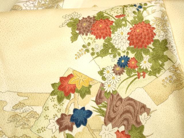 平和屋着物■上質な小紋 手描き 色紙草花文 暈し染め 正絹 逸品 DABB3534cm