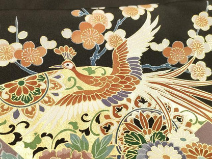 平和屋着物■豪華黒留袖　鳳凰草花文　暈し染め　金彩　正絹　逸品　DABB3540cm