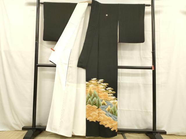 平和屋着物■豪華黒留袖 駒刺繍 樹林笹の葉松文 金彩 正絹 逸品 DABB3546cm