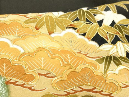 平和屋着物■豪華黒留袖 駒刺繍 樹林笹の葉松文 金彩 正絹 逸品 DABB3546cm
