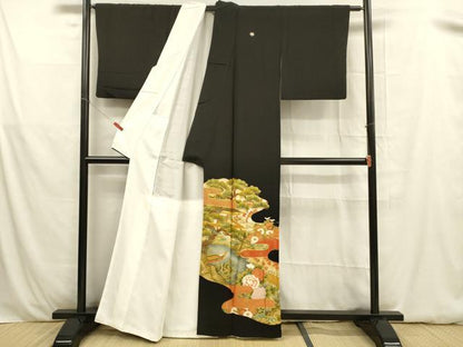 平和屋着物■豪華黒留袖 駒刺繍 風景草花文 松竹梅 暈し染め 金彩 正絹 逸品 DABB3548cm