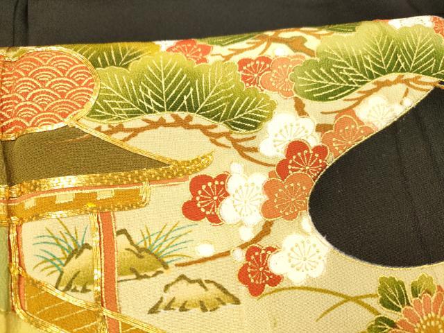 平和屋着物■豪華黒留袖 駒刺繍 風景草花文 松竹梅 暈し染め 金彩 正絹 逸品 DABB3548cm
