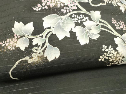 平和屋着物＊夏物　九寸名古屋帯　蔦の葉花文　黒地　金彩　DABB3555cm