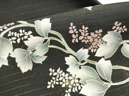 平和屋着物＊夏物　九寸名古屋帯　蔦の葉花文　黒地　金彩　DABB3555cm