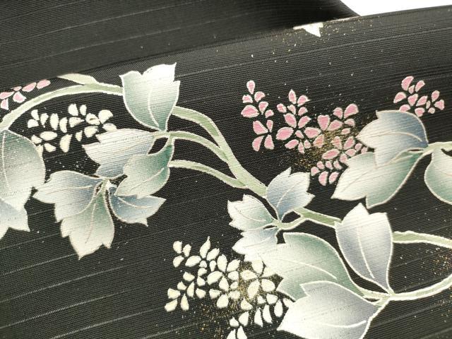 平和屋着物＊夏物　九寸名古屋帯　蔦の葉花文　黒地　金彩　DABB3555cm