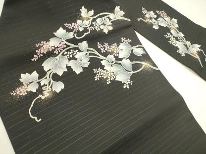 平和屋着物＊夏物　九寸名古屋帯　蔦の葉花文　黒地　金彩　DABB3555cm