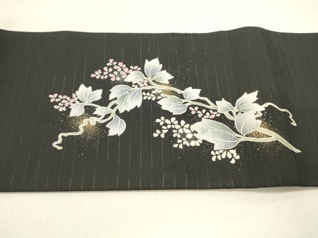 平和屋着物＊夏物　九寸名古屋帯　蔦の葉花文　黒地　金彩　DABB3555cm