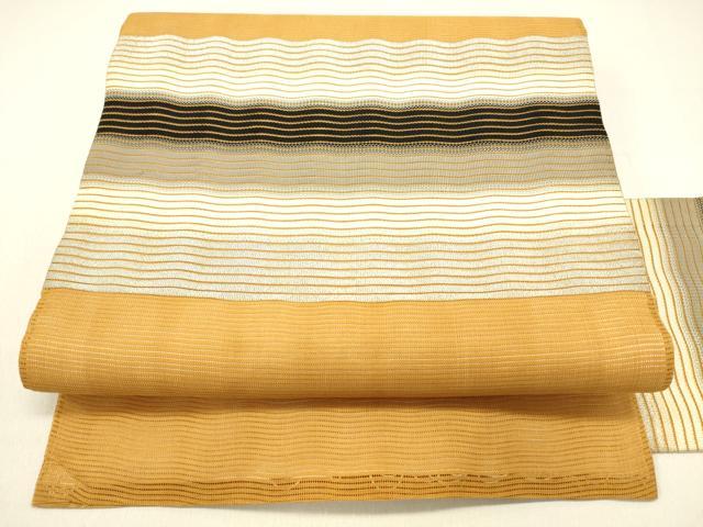 平和屋着物＊夏物 九寸名古屋帯 よろけ縞 銀糸 正絹 逸品 DABB3556cm