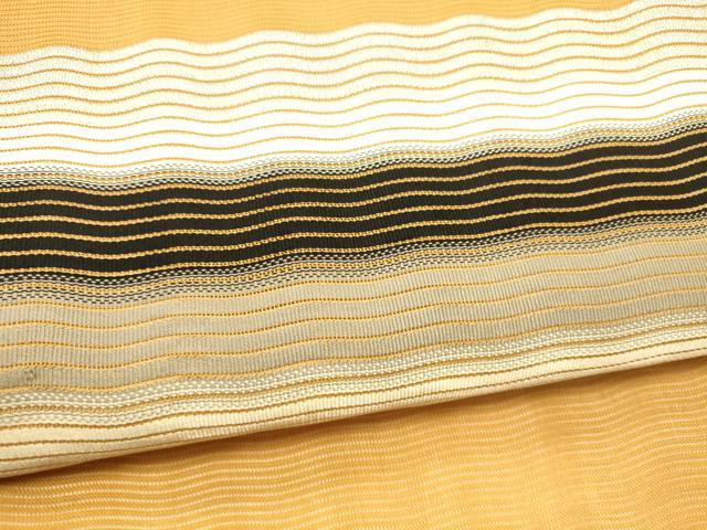 平和屋着物＊夏物 九寸名古屋帯 よろけ縞 銀糸 正絹 逸品 DABB3556cm
