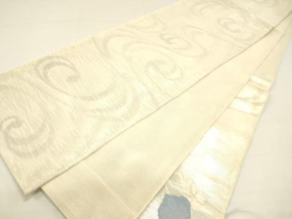 平和屋着物＊夏物 六通柄 本袋帯 流水枝葉文 銀糸 正絹 逸品 DABB3559cm