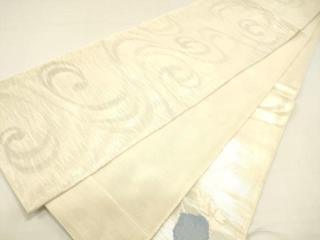 平和屋着物＊夏物 六通柄 本袋帯 流水枝葉文 銀糸 正絹 逸品 DABB3559cm