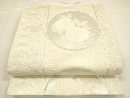 平和屋着物＊夏物 六通柄袋帯 唐織 草花丸文 銀糸 正絹 逸品 DABB3564cm