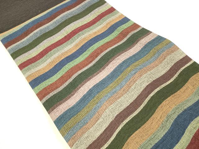 平和屋着物＊夏物 六通柄袋帯 よろけ縞 正絹 逸品 DABB3565cm