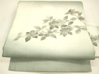 平和屋着物＊夏物 絹芭蕉 九寸名古屋帯 手描き 枝花文 正絹 逸品 DABB3566cm