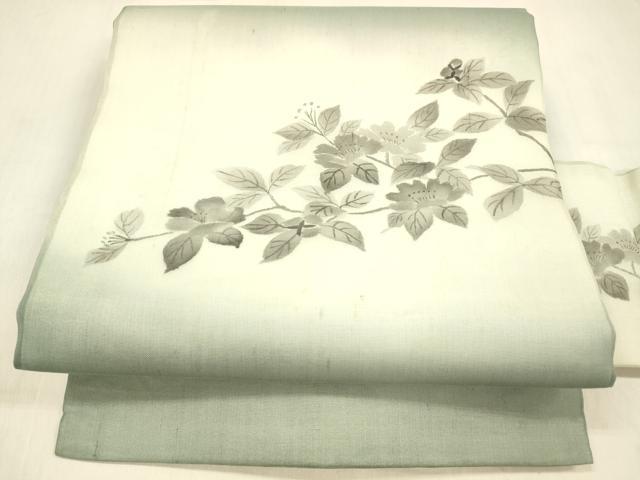 平和屋着物＊夏物 絹芭蕉 九寸名古屋帯 手描き 枝花文 正絹 逸品 DABB3566cm