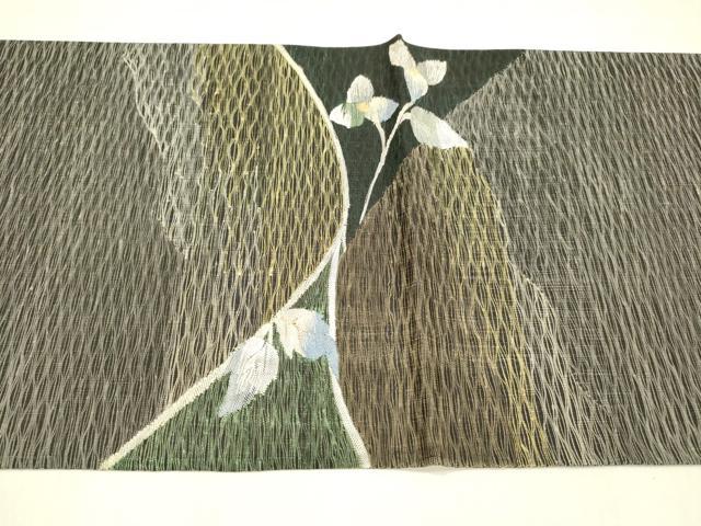 平和屋着物＊夏物 太鼓柄袋帯 枝花文 黒地 金銀糸 正絹 逸品 DABB3568cm