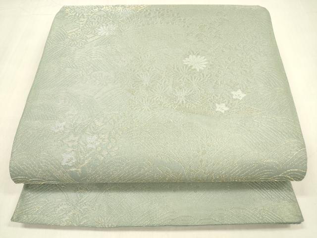 平和屋着物＊夏物 六通柄袋帯 流水花舟文 金銀糸 正絹 逸品 DABB3570cm