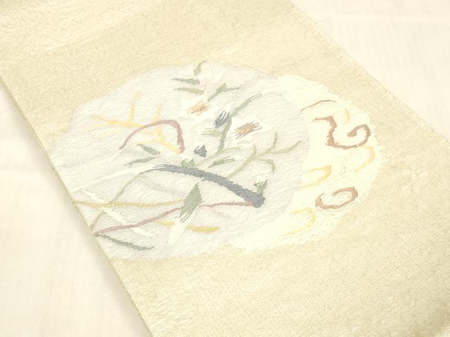 平和屋着物＊夏物 太鼓柄 本袋帯 草花文 銀糸 正絹 逸品 DABB3576cm