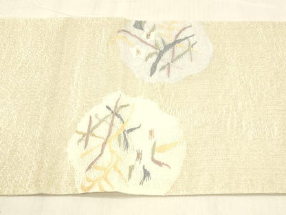 平和屋着物＊夏物 太鼓柄 本袋帯 草花文 銀糸 正絹 逸品 DABB3576cm