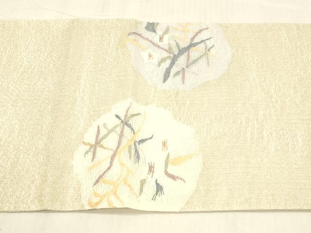 平和屋着物＊夏物 太鼓柄 本袋帯 草花文 銀糸 正絹 逸品 DABB3576cm