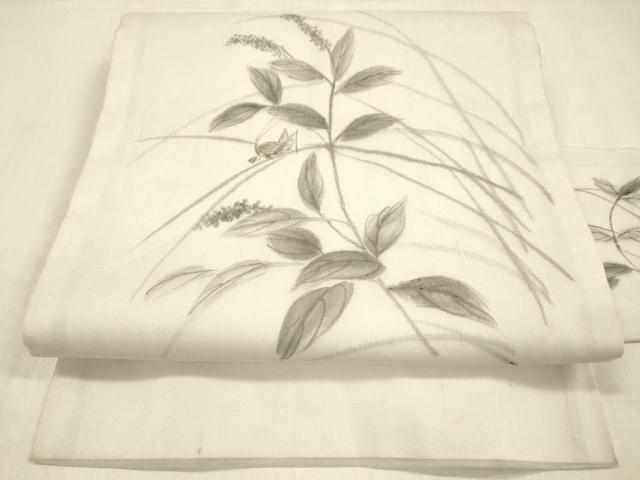 平和屋着物＊夏物 絹芭蕉 九寸名古屋帯 手描き 夏虫草花文 正絹 逸品 DABB3578cm